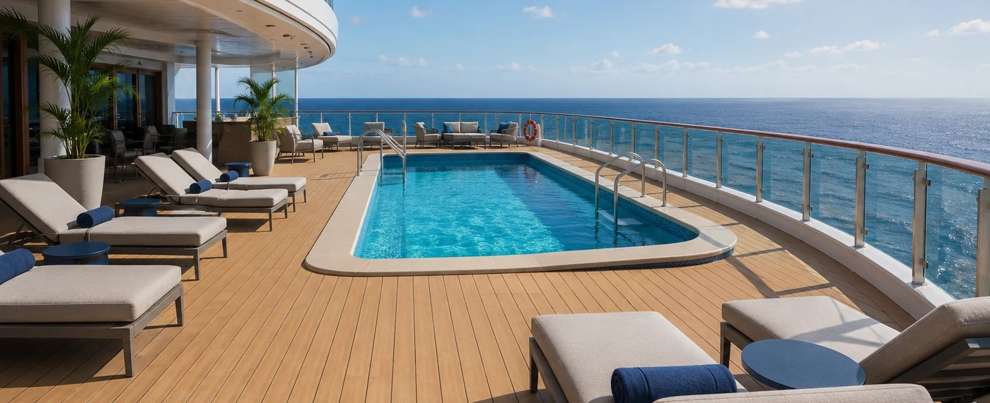 Cruise ship open deck and pool area