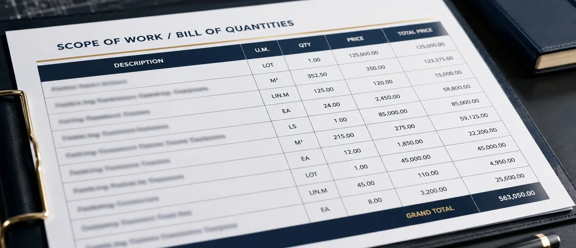 Scope of work and bill of quantities